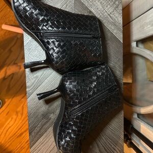 INC International Concepts Black Woven Patent Leather Ankle Booties
